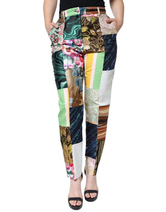 Dolce &amp; Gabbana Multicolor Patchwork Jacquard High Waist Pants