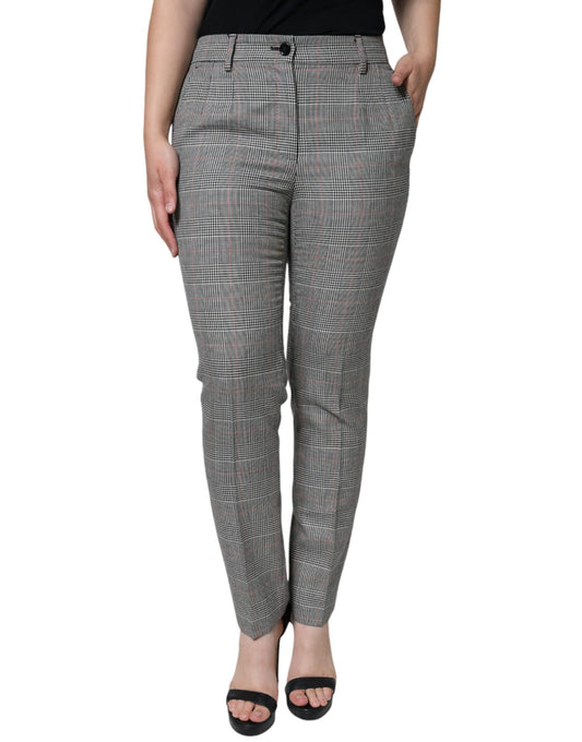 Dolce &amp; Gabbana Gray Plaid Wool Mid Waist Women Tapered Pants