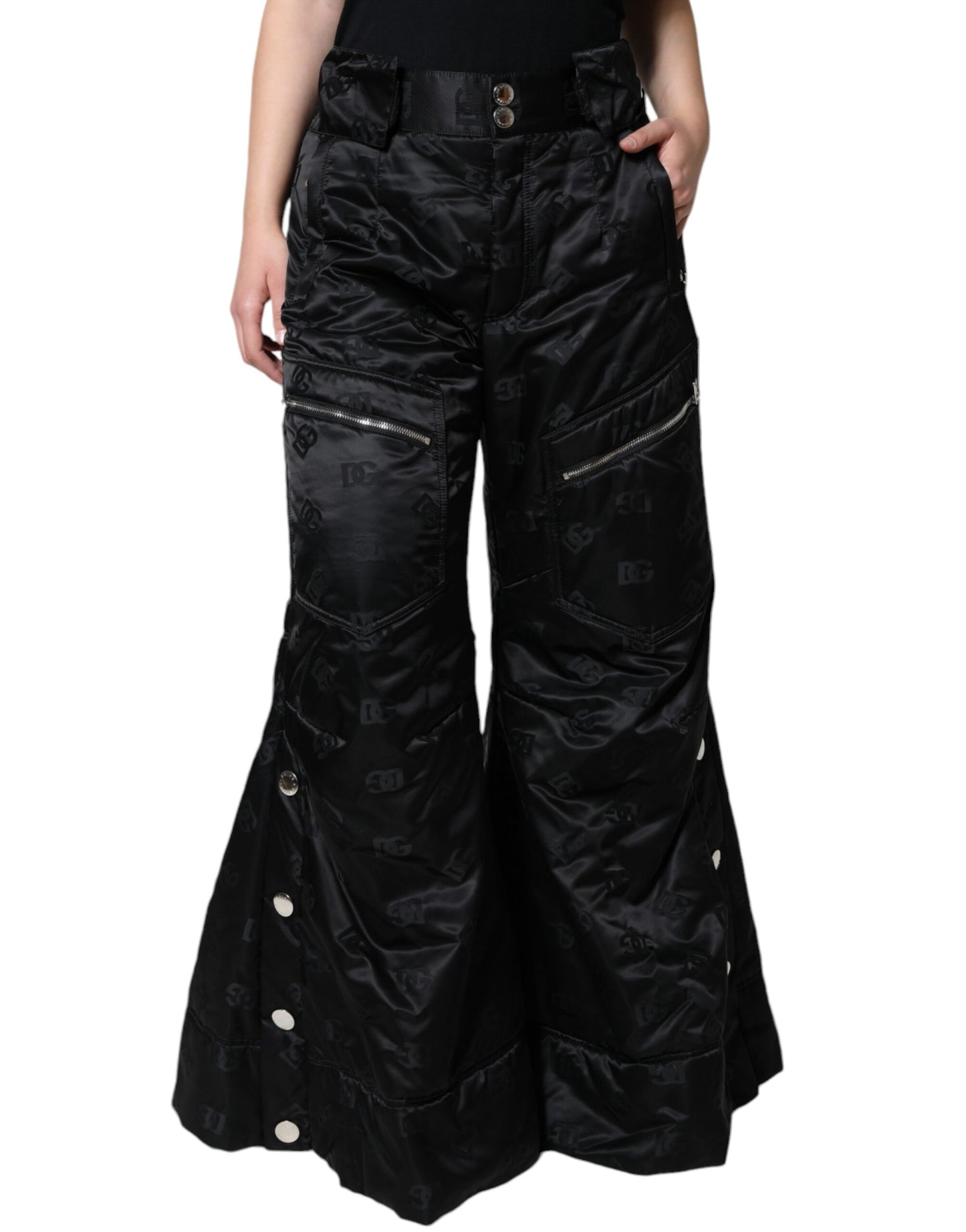 Dolce & Gabbana Black Quilted High Waist Women Wide Leg Pants