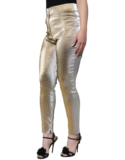 Dolce &amp; Gabbana Metallic Gold High Waist Skinny Pants