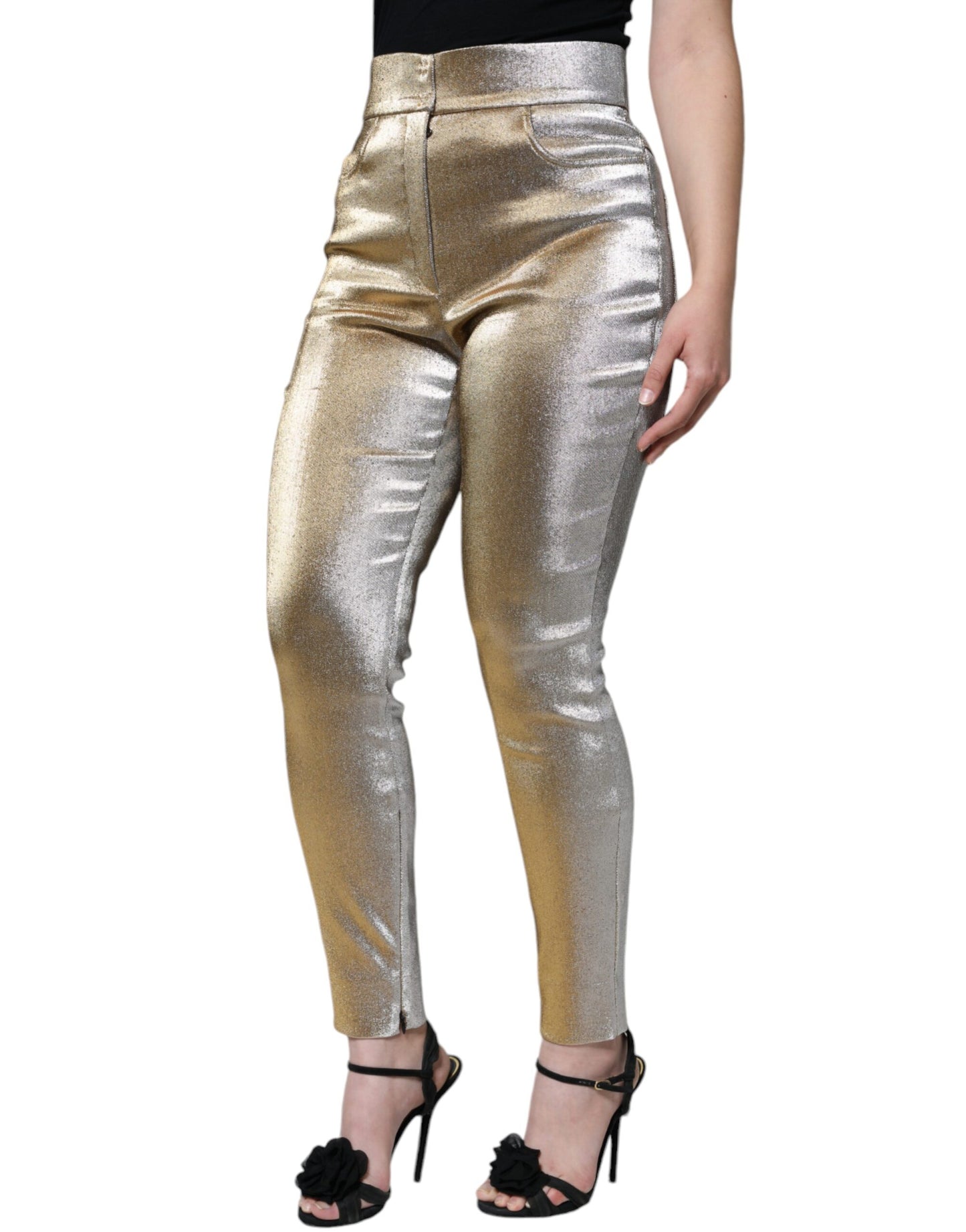 Dolce &amp; Gabbana Metallic Gold High Waist Skinny Pants