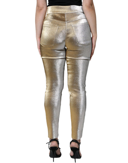 Dolce &amp; Gabbana Metallic Gold High Waist Skinny Pants