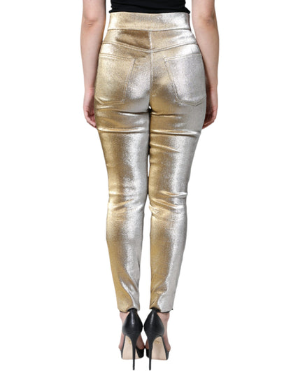 Dolce &amp; Gabbana Metallic Gold High Waist Skinny Pants