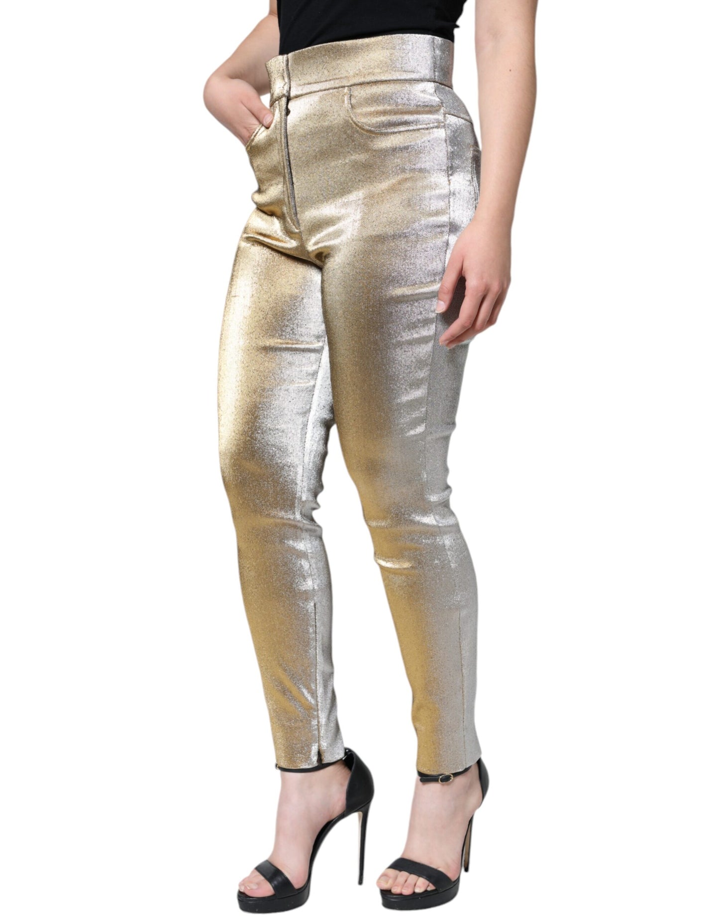 Dolce &amp; Gabbana Metallic Gold High Waist Skinny Pants