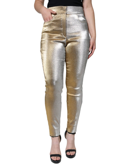 Dolce &amp; Gabbana Metallic Gold High Waist Skinny Pants