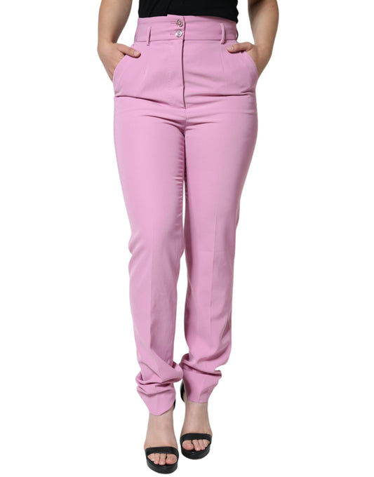 Dolce &amp; Gabbana Pink Polyester High Waist Women Tapered Pants