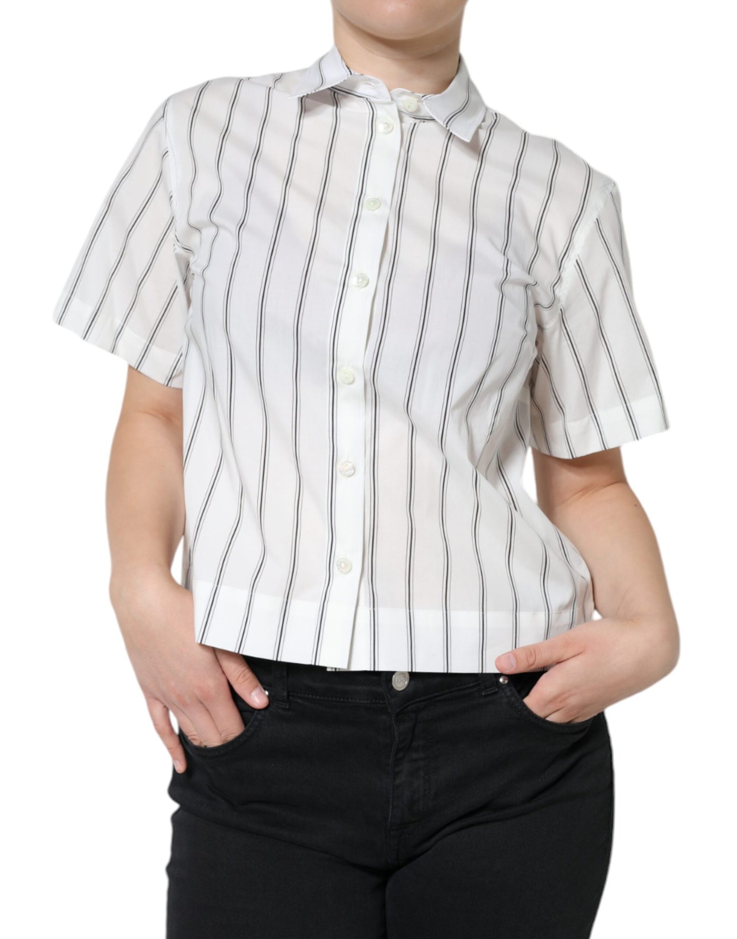 Dolce &amp; Gabbana White Striped Collared Short Sleeve Polo Top