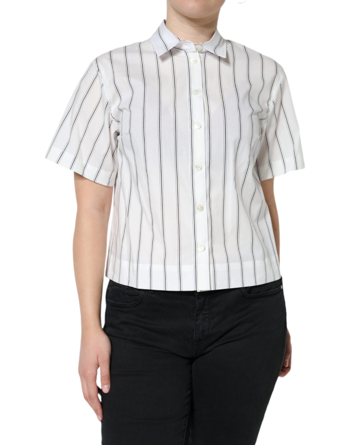 Dolce &amp; Gabbana White Striped Collared Short Sleeve Polo Top