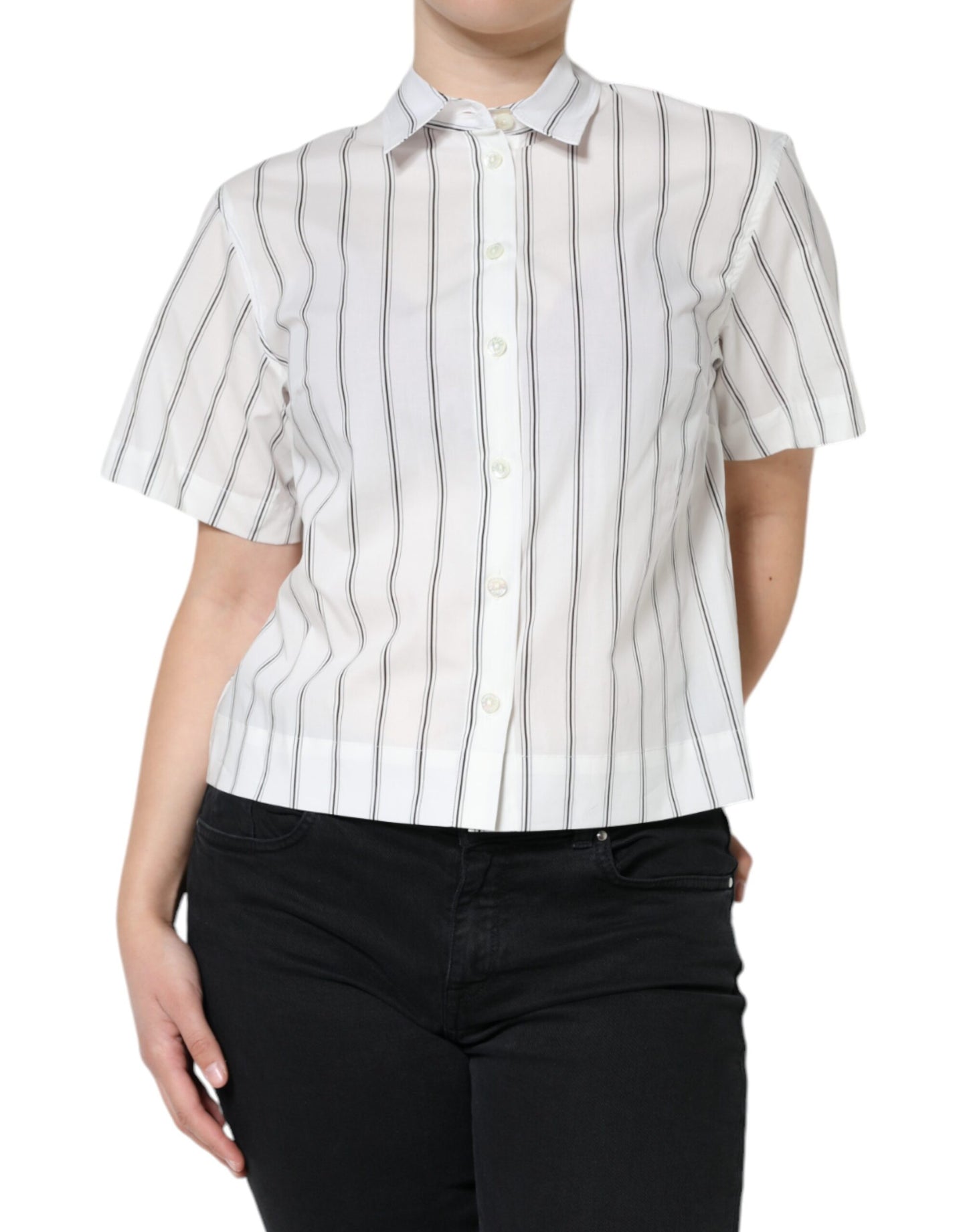 Dolce &amp; Gabbana White Striped Collared Short Sleeve Polo Top