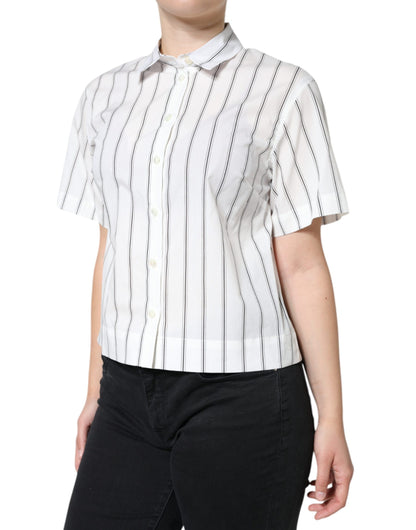 Dolce &amp; Gabbana White Striped Collared Short Sleeve Polo Top