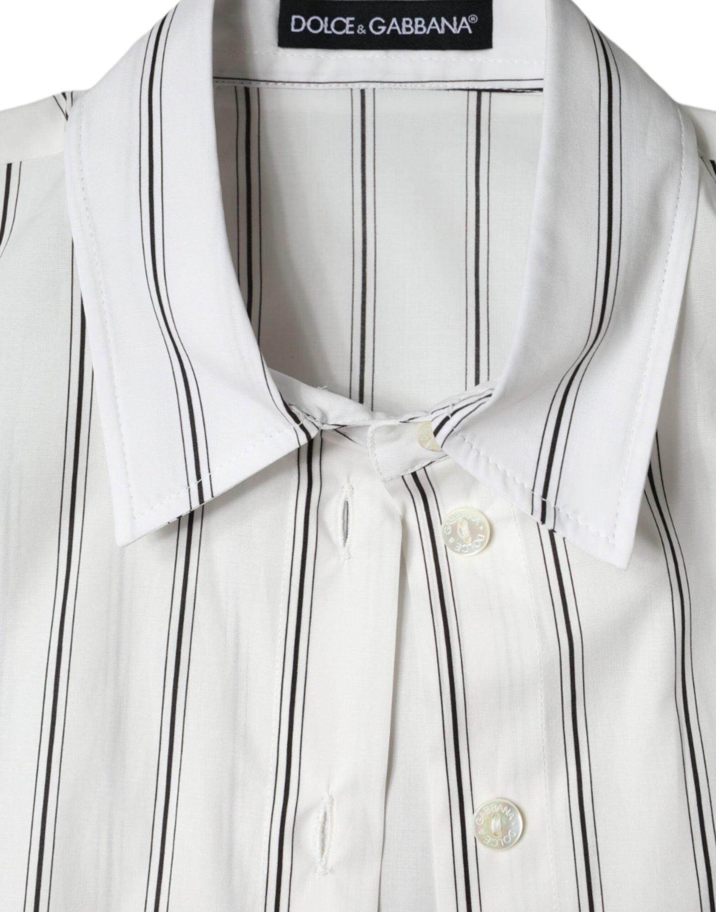 Dolce & Gabbana White Striped Collared Short Sleeve Polo Top