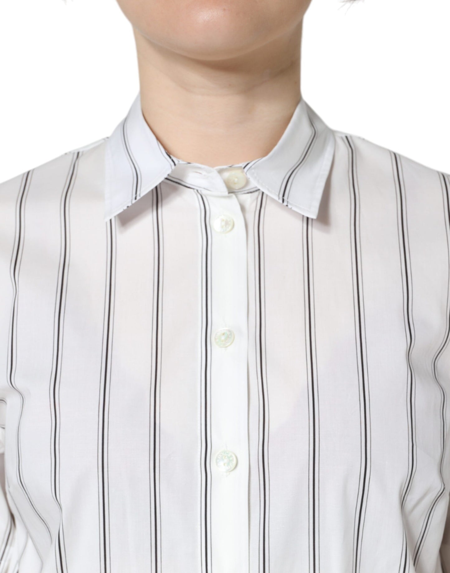 Dolce &amp; Gabbana White Striped Collared Short Sleeve Polo Top