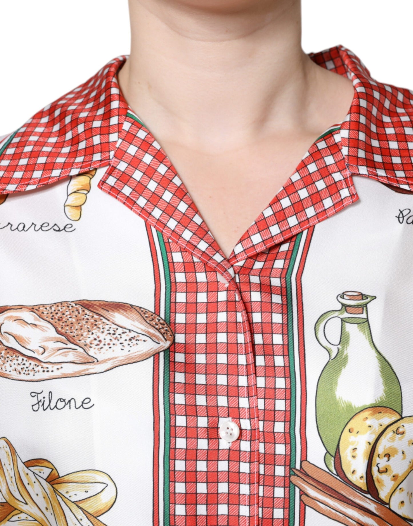 Dolce &amp; Gabbana Multicolor Bread Print Collared Blouse Top