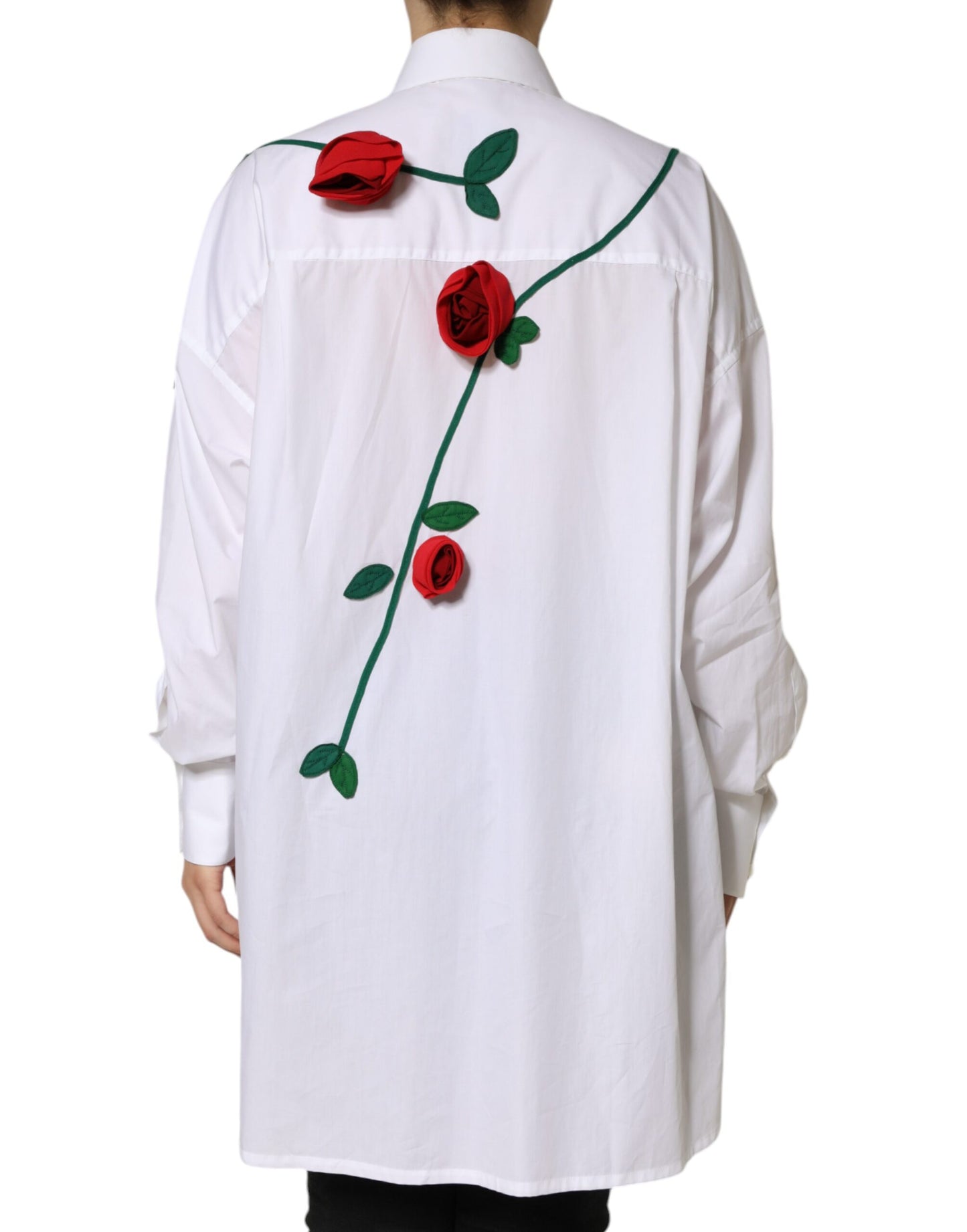 Dolce &amp; Gabbana White Cotton Flower Applique Dress Shirt Top