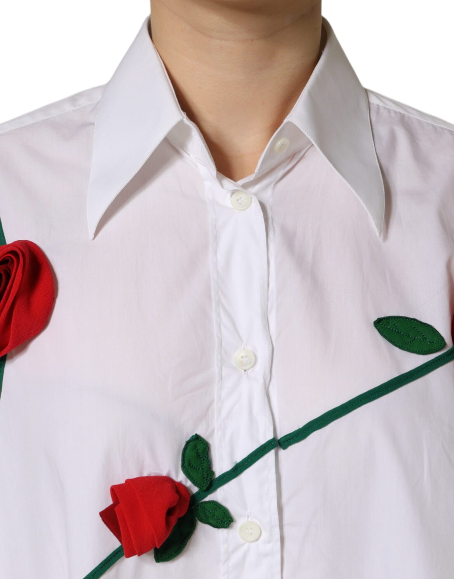 Dolce &amp; Gabbana White Cotton Flower Applique Dress Shirt Top