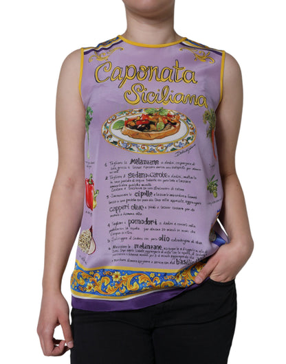 Dolce &amp; Gabbana Purple Silk Caponata Siciliana Print Tank Top