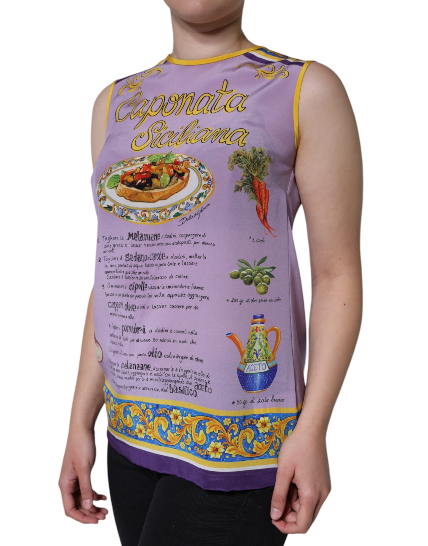 Dolce &amp; Gabbana Purple Silk Caponata Siciliana Print Tank Top