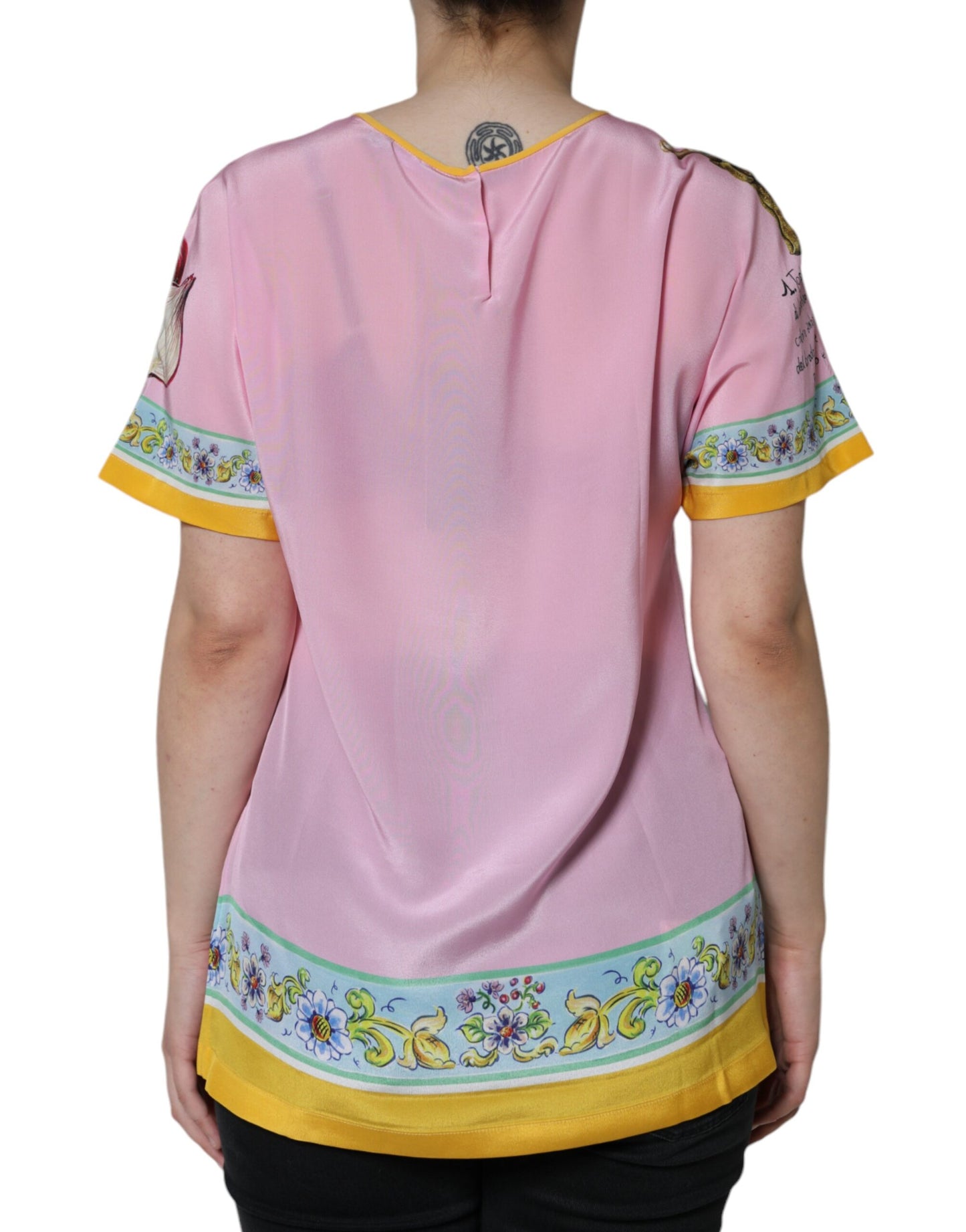 Dolce &amp; Gabbana Pink Silk Araneine Siciliana Print Short Sleeves Top