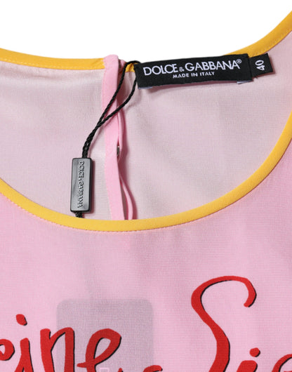 Dolce &amp; Gabbana Pink Silk Araneine Siciliana Print Short Sleeves Top