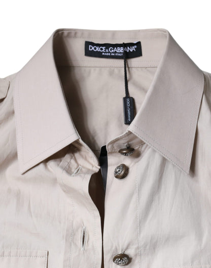 Dolce &amp; Gabbana Beige Cotton Collared Button Down Shirt Top