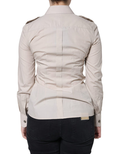 Dolce &amp; Gabbana Beige Cotton Collared Button Down Shirt Top