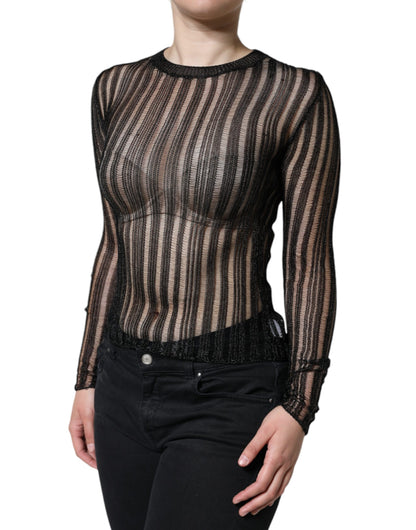 Dolce &amp; Gabbana Black Stripe See Through Long Sleeves Top