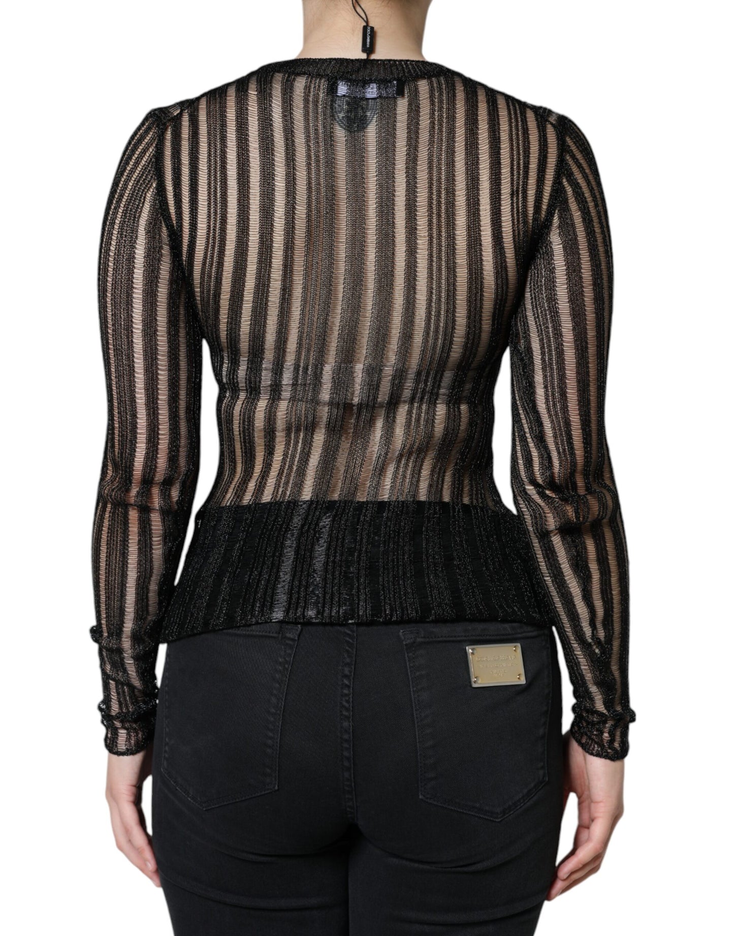 Dolce &amp; Gabbana Black Stripe See Through Long Sleeves Top