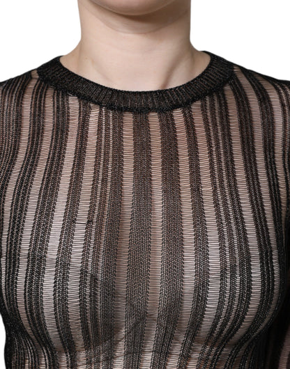 Dolce &amp; Gabbana Black Stripe See Through Long Sleeves Top