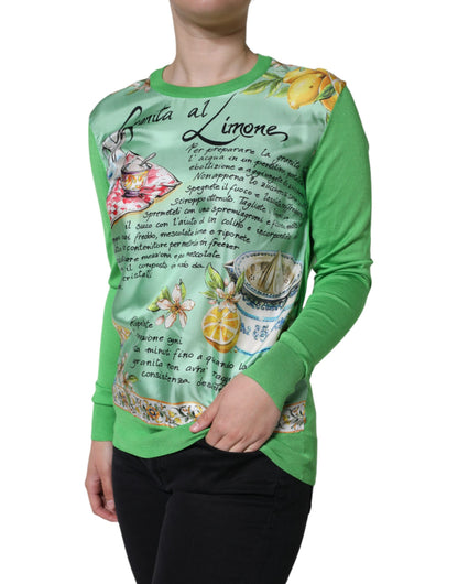 Dolce &amp; Gabbana Green Silk Granita Al Limone Long Sleeves Sweater