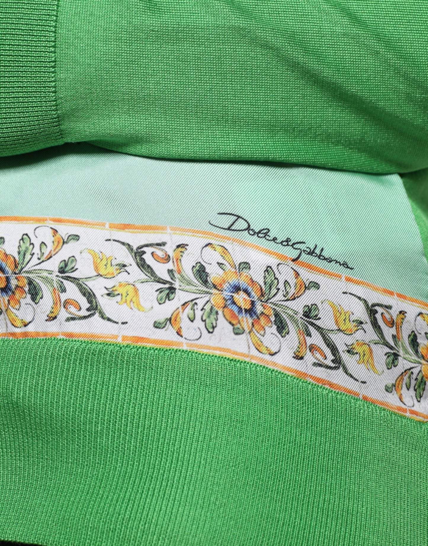 Dolce &amp; Gabbana Green Silk Granita Al Limone Long Sleeves Sweater