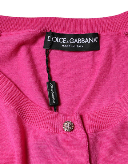 Dolce &amp; Gabbana Pink Wool Button Down Short Sleeve Blouse Top