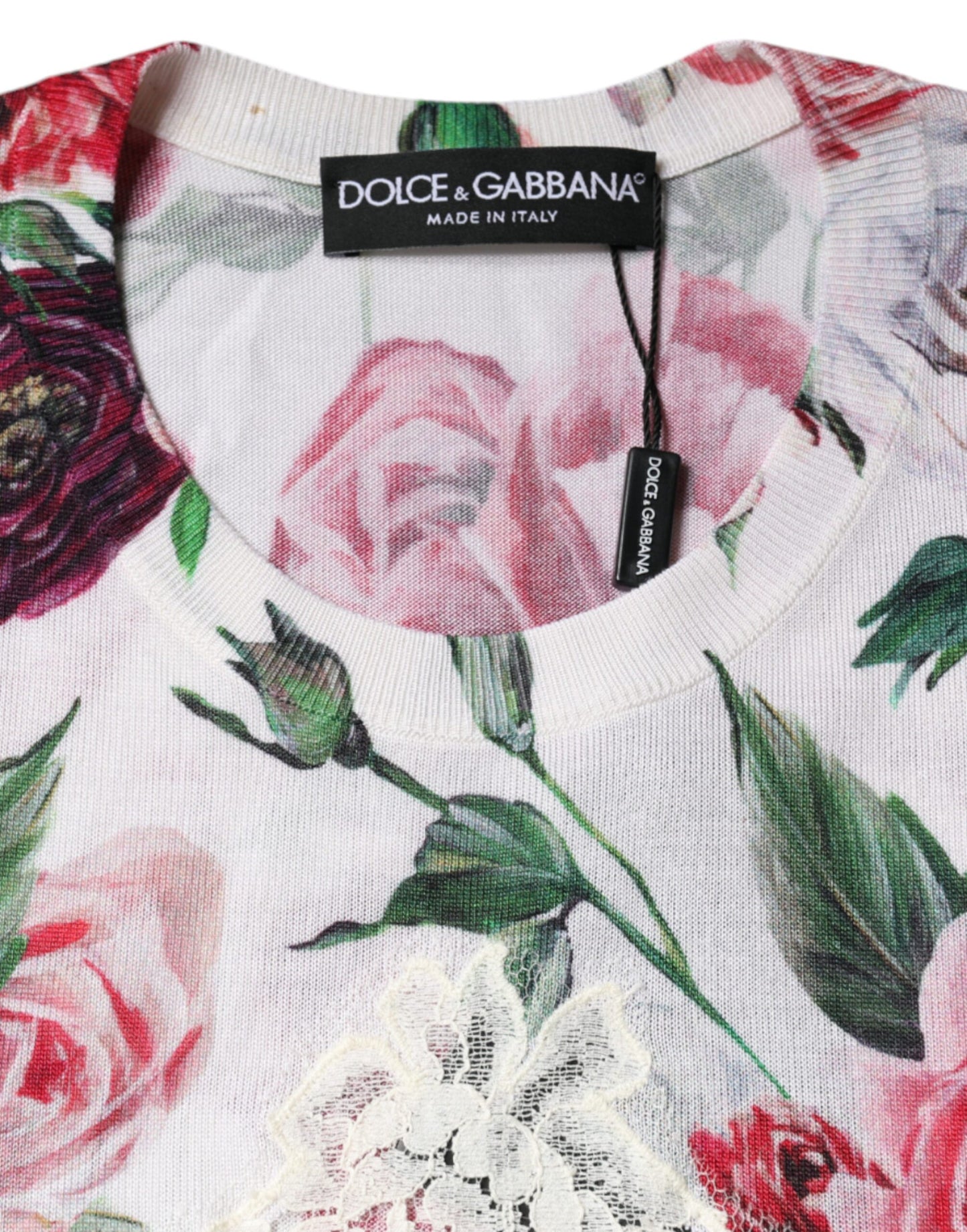 Dolce &amp; Gabbana White Floral Lace Silk Sleeveless Tank Top