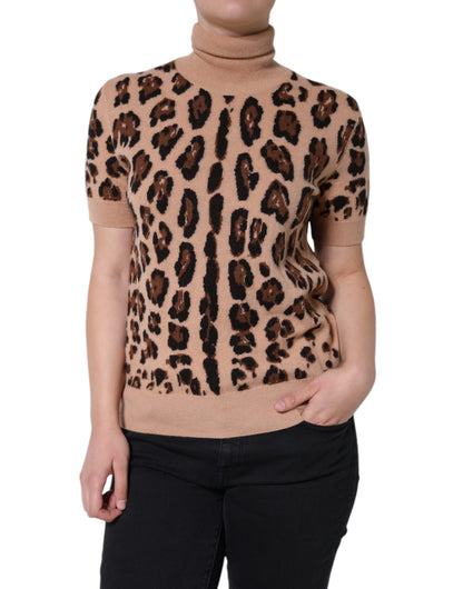 Dolce &amp; Gabbana Beige Leopard Print Wool Turtleneck Top