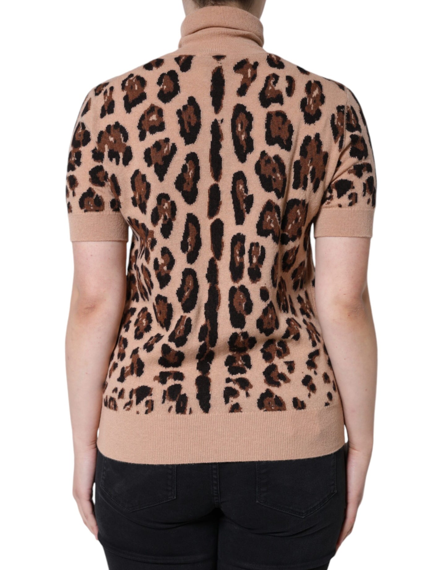 Dolce &amp; Gabbana Beige Leopard Print Wool Turtleneck Top