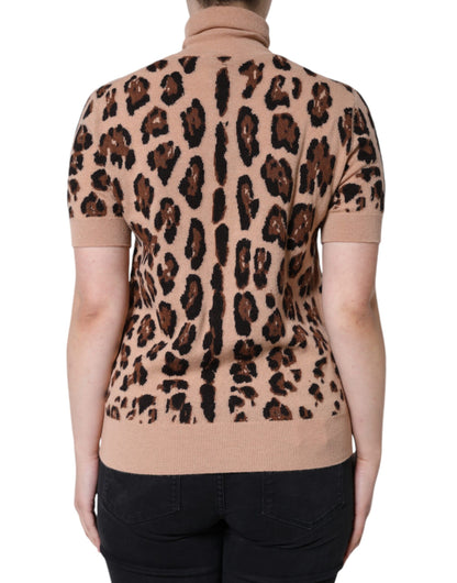 Dolce &amp; Gabbana Beige Leopard Print Wool Turtleneck Top