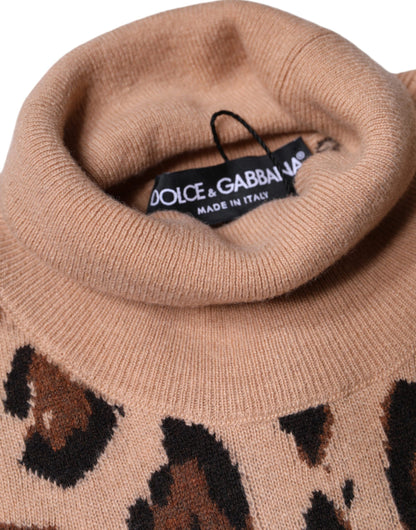 Dolce &amp; Gabbana Beige Leopard Print Wool Turtleneck Top