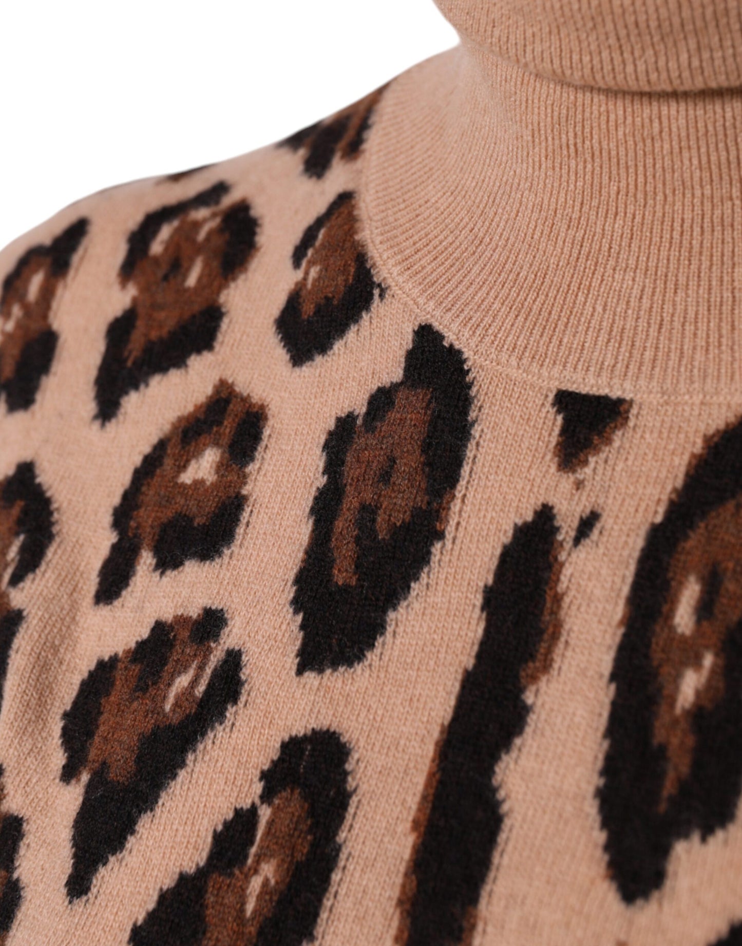 Dolce &amp; Gabbana Beige Leopard Print Wool Turtleneck Top