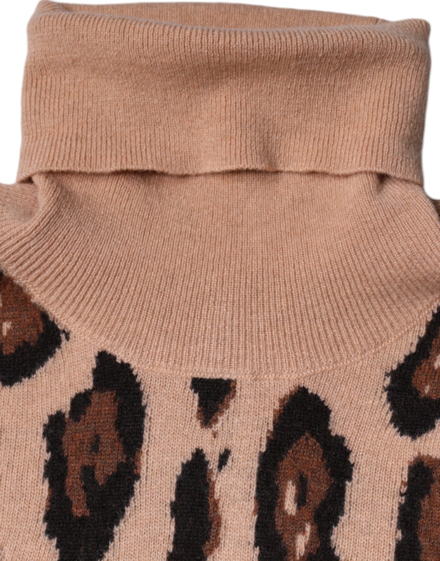 Dolce &amp; Gabbana Beige Leopard Print Wool Turtleneck Top