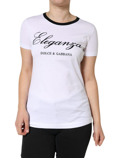 Dolce &amp; Gabbana White Eleganza Print Cotton Short Sleeves T-shirt