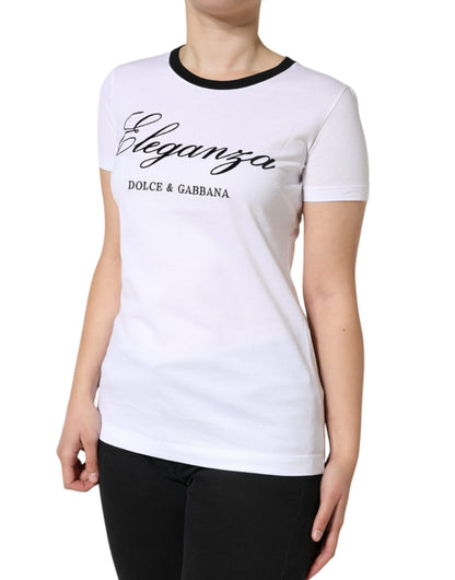 Dolce &amp; Gabbana White Eleganza Print Cotton Short Sleeves T-shirt