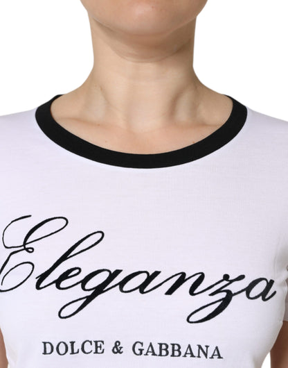 Dolce &amp; Gabbana White Eleganza Print Cotton Short Sleeves T-shirt