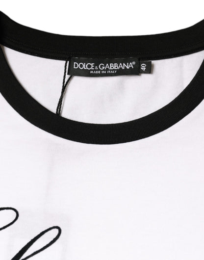 Dolce & Gabbana White Eleganza Print Cotton Short Sleeves T-shirt