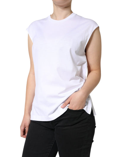 Dolce &amp; Gabbana White Cotton Sleeveless Crew Neck T-shirt