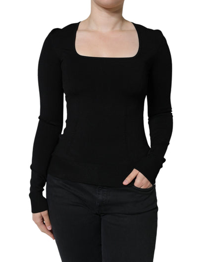 Dolce &amp; Gabbana Black Long Sleeves Blouse Square Neck Top