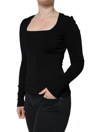 Dolce &amp; Gabbana Black Long Sleeves Blouse Square Neck Top