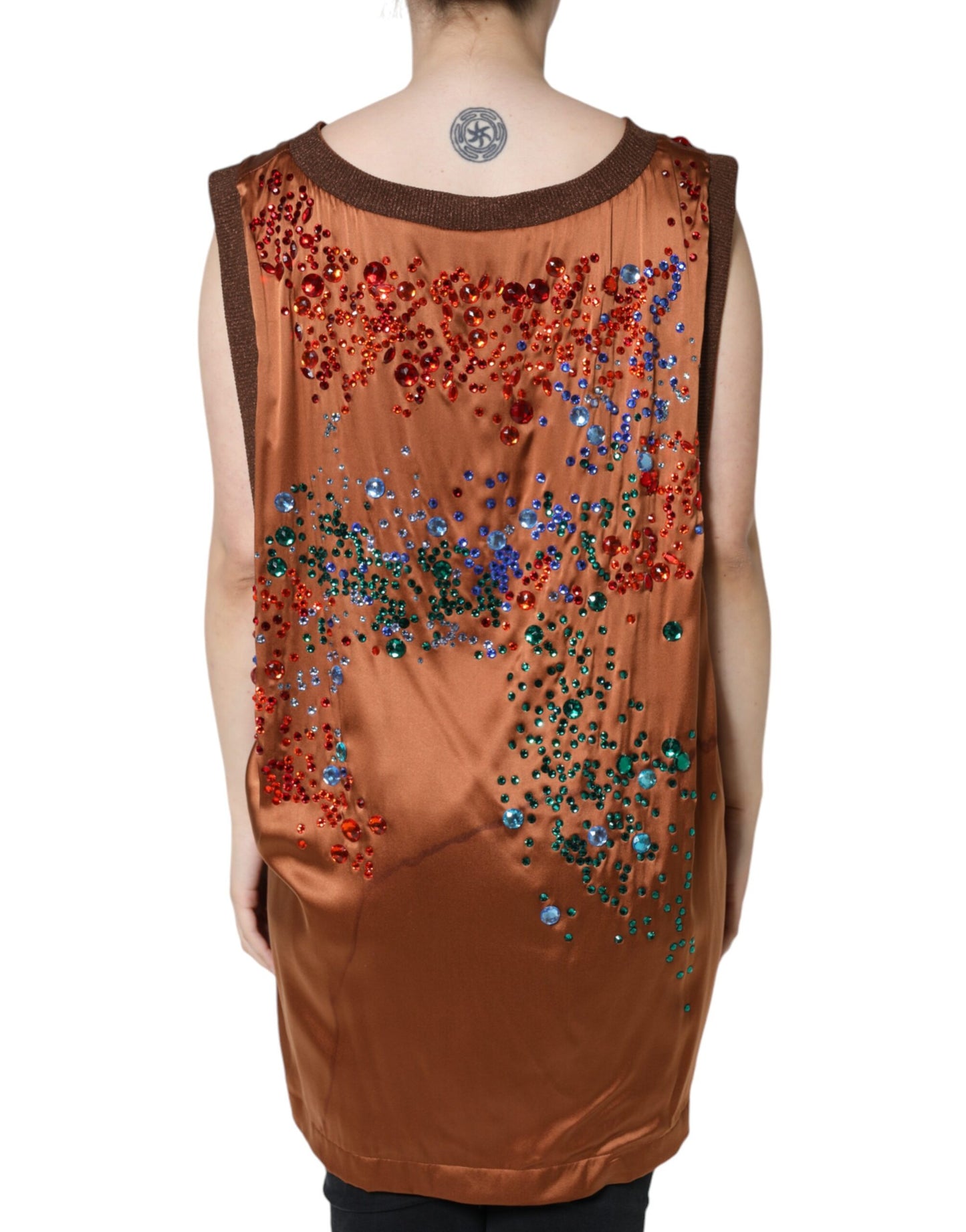 Dolce &amp; Gabbana Brown Crystal Embellished Sleeveless Tank Top