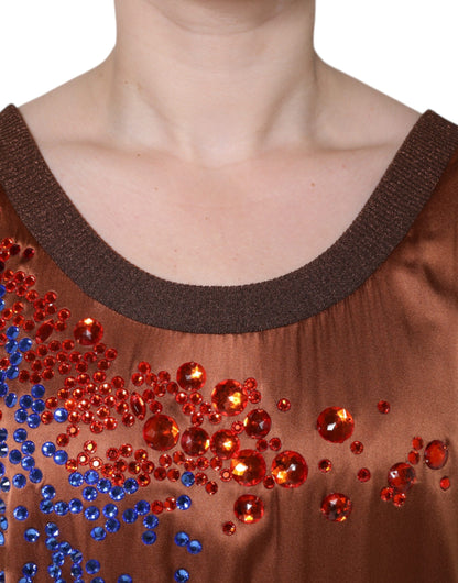 Dolce &amp; Gabbana Brown Crystal Embellished Sleeveless Tank Top