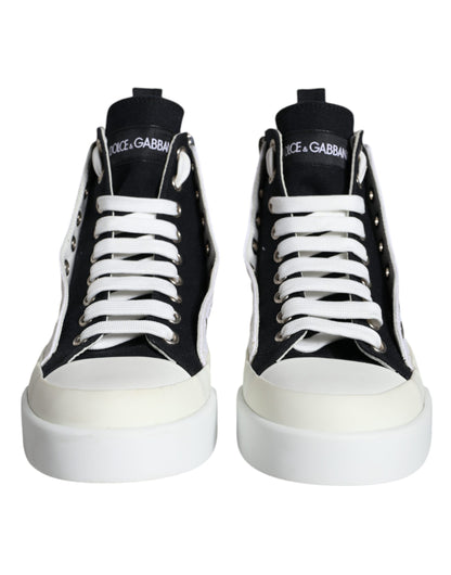 Dolce &amp; Gabbana White Black Canvas Logo Mid Top Sneakers Shoes