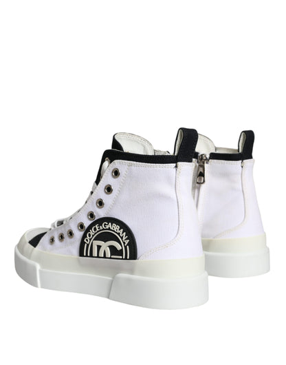 Dolce &amp; Gabbana White Black Canvas Logo Mid Top Sneakers Shoes