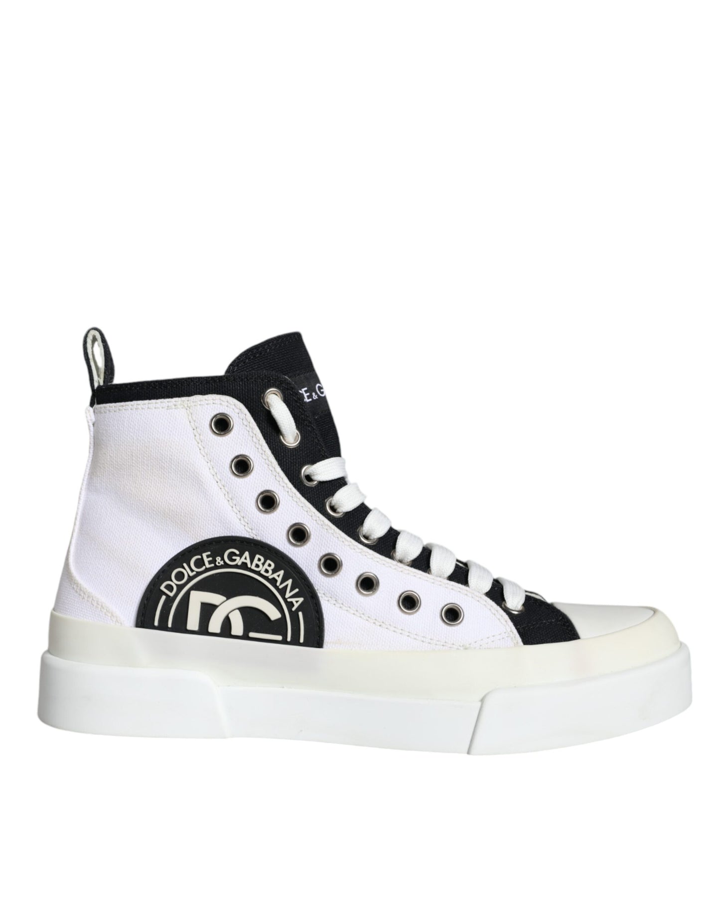 Dolce &amp; Gabbana White Black Canvas Logo Mid Top Sneakers Shoes